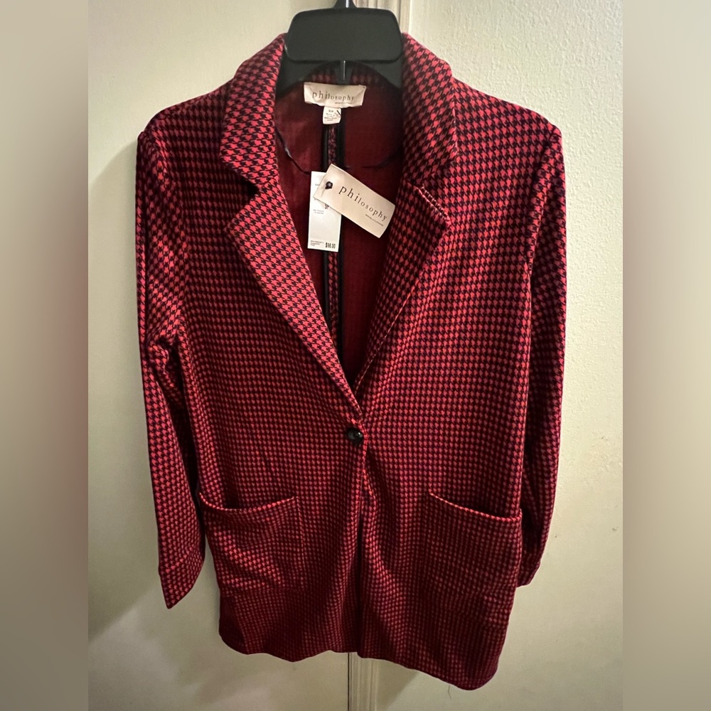 NWT Philosophy Red/black checkered long blazer